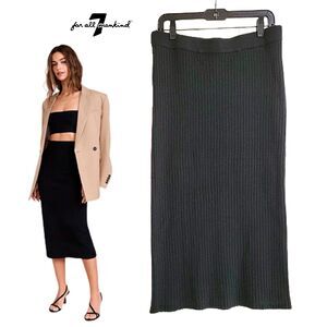 7 For All Mankind NEW Ribbed Knit Black Midi Skirt